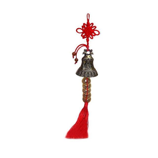 1 pieza de campana de viento con monedas de nudo chino para oficina, coche, hogar, monedas tradicionales de Feng Shui, campana de viento, monedas de cobre Feng Shui, amuleto de la suerte