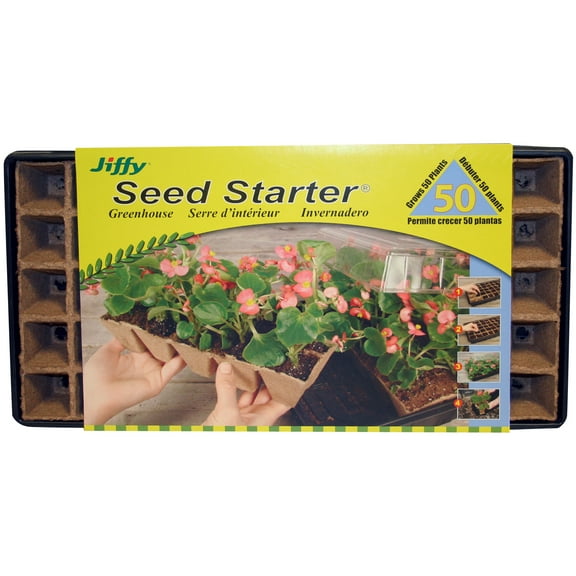 Jiffy 50 Cell Greenhouse Seed Starter Kit Strips, 11" x 11" x 4.25"