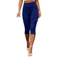 thumbnail image 5 of Bloomae Women Front Wrap Tie Capris Pants Stretchy High Waist Foldover Back Capri Leggings Tummy Control Skinny Y2k Casual Cropped Summer Trousers, 5 of 9