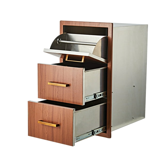 EDTara Outdoor Kitchen Triple Drawer Set, 17" Wide Stainless Steel Flush-Mount Bbq Drawers With Paper Towel Storage