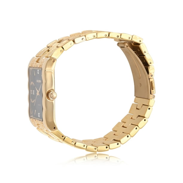Elgin Adult Men's Tank Case Watch with Brushed Bark Bracelet and