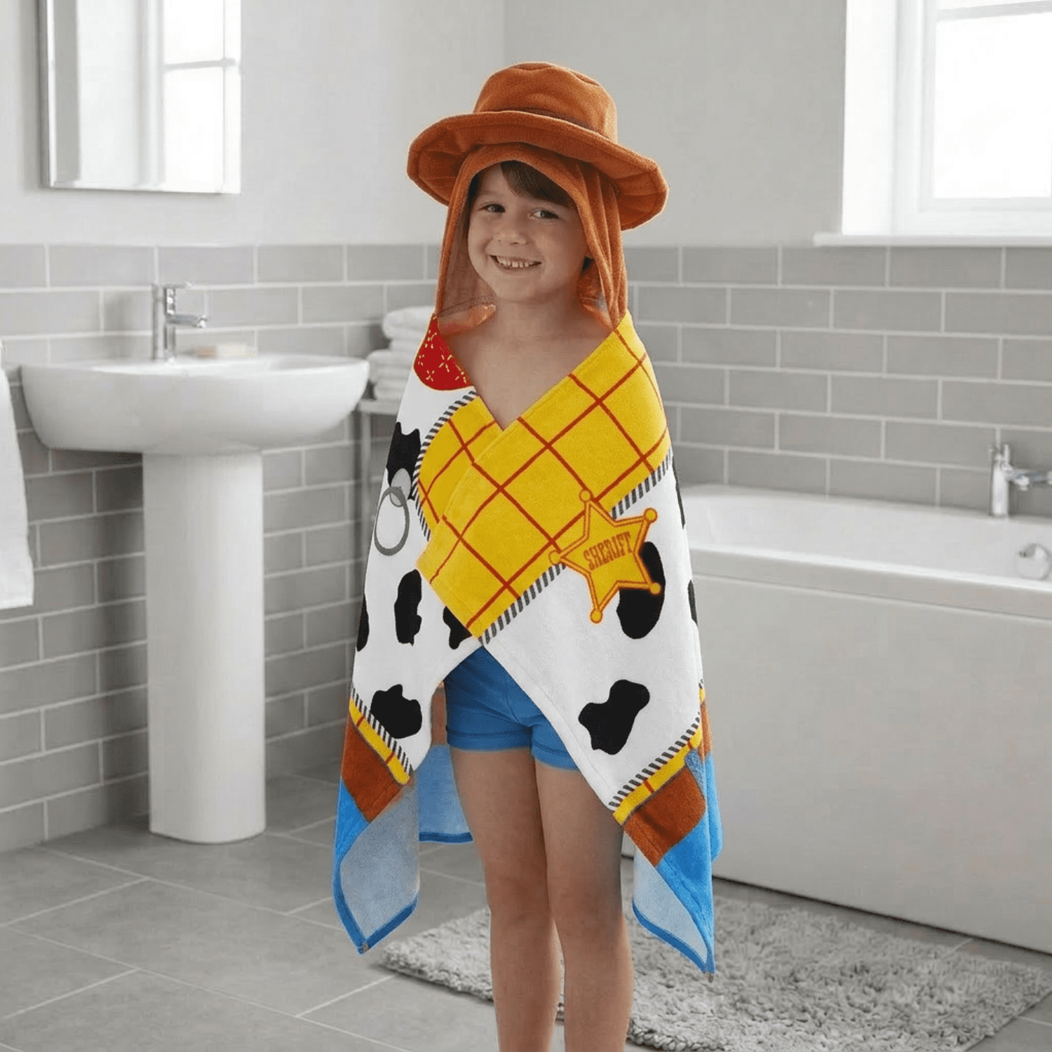 Disney Toy Story Kids Woody Hooded Cotton Towel, Multicolor, 22" x 51"