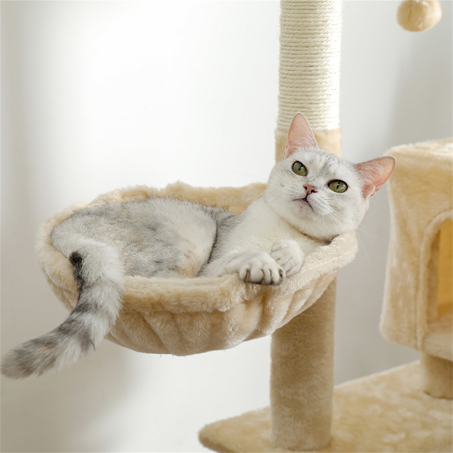 Pefilos 60 Inches Cat Tree Tower for Indoor Cats, Cat Condo for Multiple Cats with 2 Cozy Condos, Top Perch, Hammock, Climbing Ladder, Beige Pefilos 60 Inches Cat Tree Tower for Indoor Cats, Cat Condo for Multiple Cats with 2 Cozy Condos, Top Perch, Hammock, Climbing Ladder, Beige