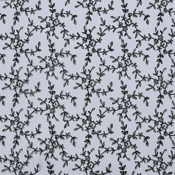 Zelouf Sera Floral Corded Lace On Tulle , Sewing, DIY, Crafts Fabric by the Yard, Black, 1 Yard