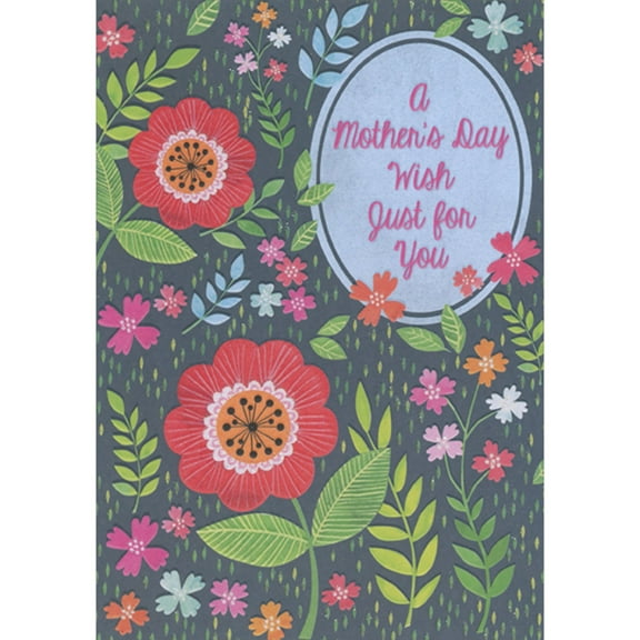 Designer Greetings Two Large Red Flowers and Small Pink, Orange, Blue and Red Flowers on Dark Background Mother's Day Card