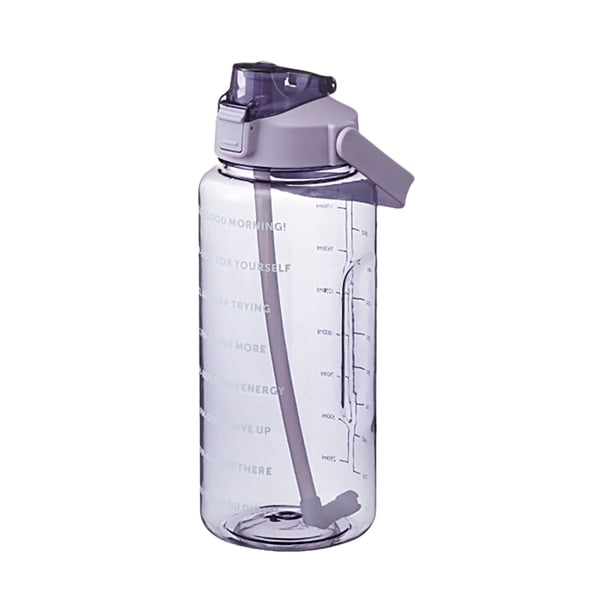 Botella de agua de 2L con marcador y pajita Botella de agua de gran capacidad con asa Jarra de agua Tomshoo Morado