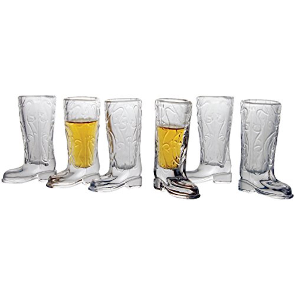 Glass Shot Glasses, Set of 6 Fun Shaped Cowboy Boots, 1.5 Ounce , Clear