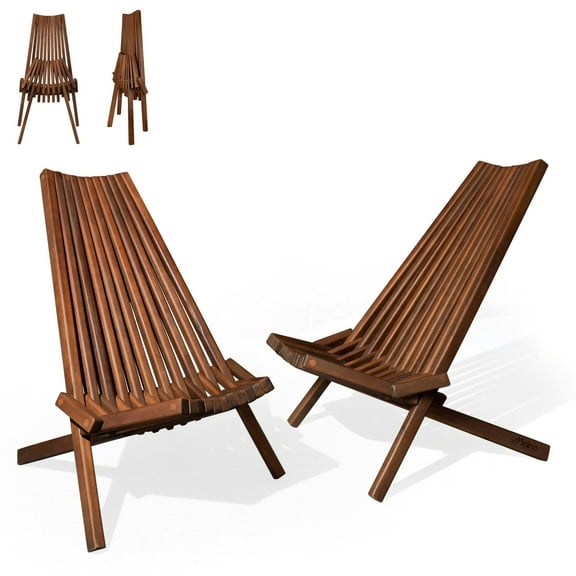 Melino 2PCS Wooden Folding Tamarack Chairs, FSC Certified Acacia Low Profile Adirondack Chairs