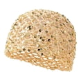 thumbnail image 2 of Ticikt Women Crochet Skull Cap, Handmade Hollow Fishnet Sequin Solid Cotton Hair Wrap Fashion Styling Beanie,Beige, 2 of 4