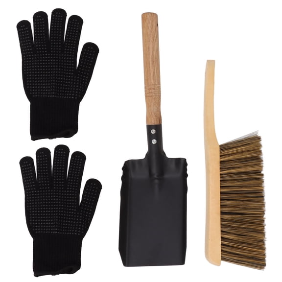 Yajisi 3-Piece Fireplace Ash Shovel Brush Set, Coal Hearth Clean Tools with Black Silicone Gloves - 14.96" L x 4.72" W x 4.72" H