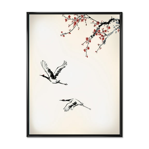 Designart 'Flying Two Sweet Winter Birds' Traditional Framed Canvas Wall Art Print