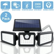 2 Pack,2000Lumen,70LEDs Solar Security Light,Security Lighting 6500K with Motion Sensor Solar Powered Wide Angle Wall Flood Lights,Waterproof Led Solar Lights Lamps for Outdoor,Patio,Yard,Deck,Pool
