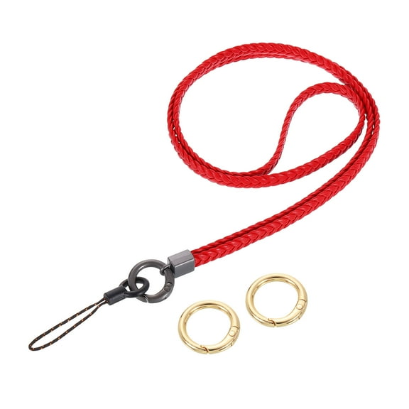 Woven Neck Lanyard, 15.4" Leather Handmade Keychain Lanyard, Red