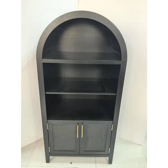 Black/White 5-Tier Arched Farmhouse Kitchen Pantry Cabinet, Closed Storage Cupboard with Doors & Open Display Shelves, Multiscene Organizer for Kitchen Dining Living Room