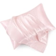 thumbnail image 4 of Juego estándar de 2 fundas de almohada de satén rosa rubor con cierre de sobre, funda de almohada de seda rosa rubor para cabello y piel (20 x 26), 4 of 5