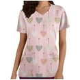 thumbnail image 2 of EQWLJWE Scrubs Top for Women Heart Print 2 Pocket V-Neck Nursing Scrubs Women's Scrub Top, 2 of 4