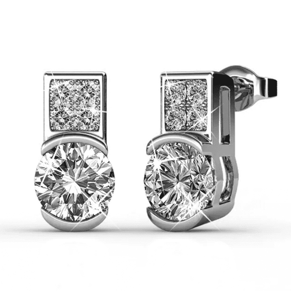 Cate & Chloe Laya 18k White Gold Plated Cluster Stud Earrings with Swarovski Crystals Gift for Women