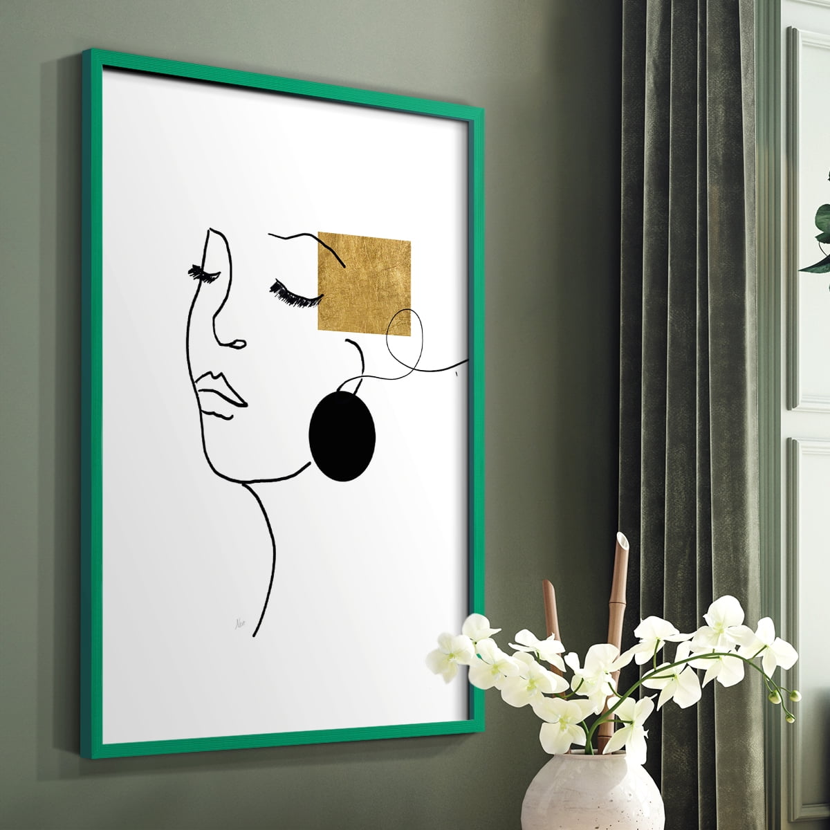 Shapes and Lines II in Green Solid Wood 11 x 14 Framed Print