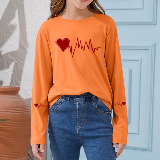 Blusas y camisas de manga larga con cuello redondo CUHK Top estampado de cuello redondo para primavera y verano Jersey informal Camisa básica de manga larga para niños y niñas Blusa de poliéster para