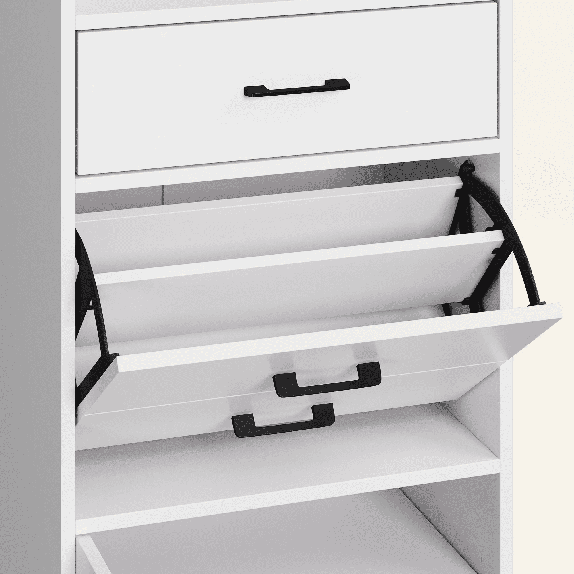 5-in-1 Entryway Shoe Cabinet with Flip Drawer & Pegboard, Wood Shoe Storage Organizer with Adjustable Shelves, Anti-Tip Hall Tree for Foyer Bedroom Utility Room