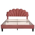 thumbnail image 5 of Queen Size Upholstered Platform Bed with Flower Headboard,Velvet Bed Frame for Kids Boys Girls,Bean Paste Red, 5 of 7