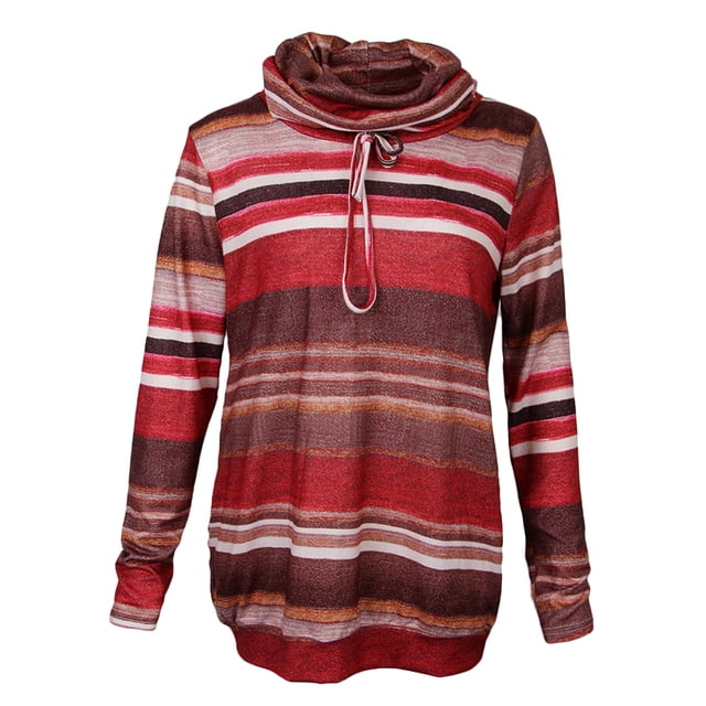 Mujer De Rayas Con Cuello Caído Camiseta De Con Bolsillo S Rojo SG Sunnimix Sudadera con rayas de mujer