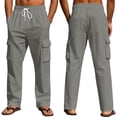 thumbnail image 2 of Men's Casual Cargo Pants Relaxed Fit Elastic Waist Drawstring Side Cargo Pockets Trouser Lightweight Work Pants Dark Gray XL, 2 of 5