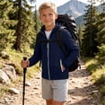 thumbnail image 6 of DJDLJWCJ Boys Lightweight Jacket with Hood Long Sleeve Windbreaker Softshell Zip Up Jacket Solid Color Rain Jacket Navy Size 5-6Years, 6 of 10