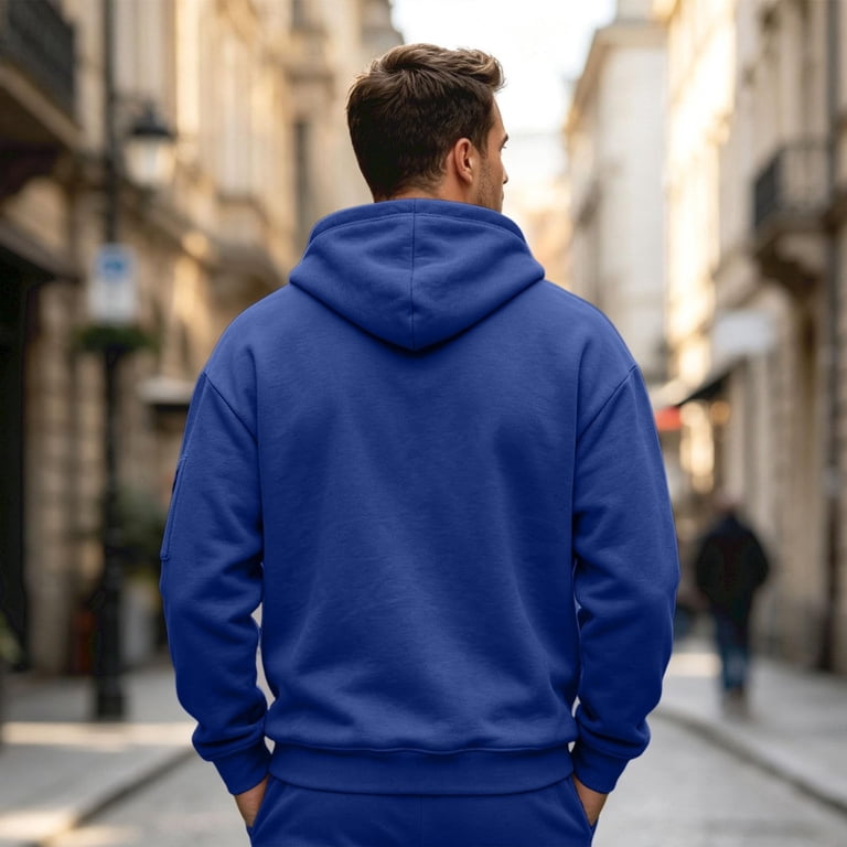 Men's Solid Color Long Sleeve Half Zip Hoodie, Multi Zipper Pockets ...