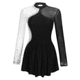 thumbnail image 4 of Alvivi Sparkly Rhinestone Figure Ice Skating Dress for Women Long Sleeve Ballet Skirted Leotard Black L, 4 of 7