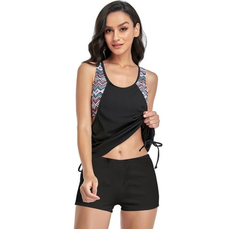 

Women s Blouson Striped Printed Tankini Swimsuits with Short Sexy Sporty T-Back Modest Push up Tank Top with Shorts