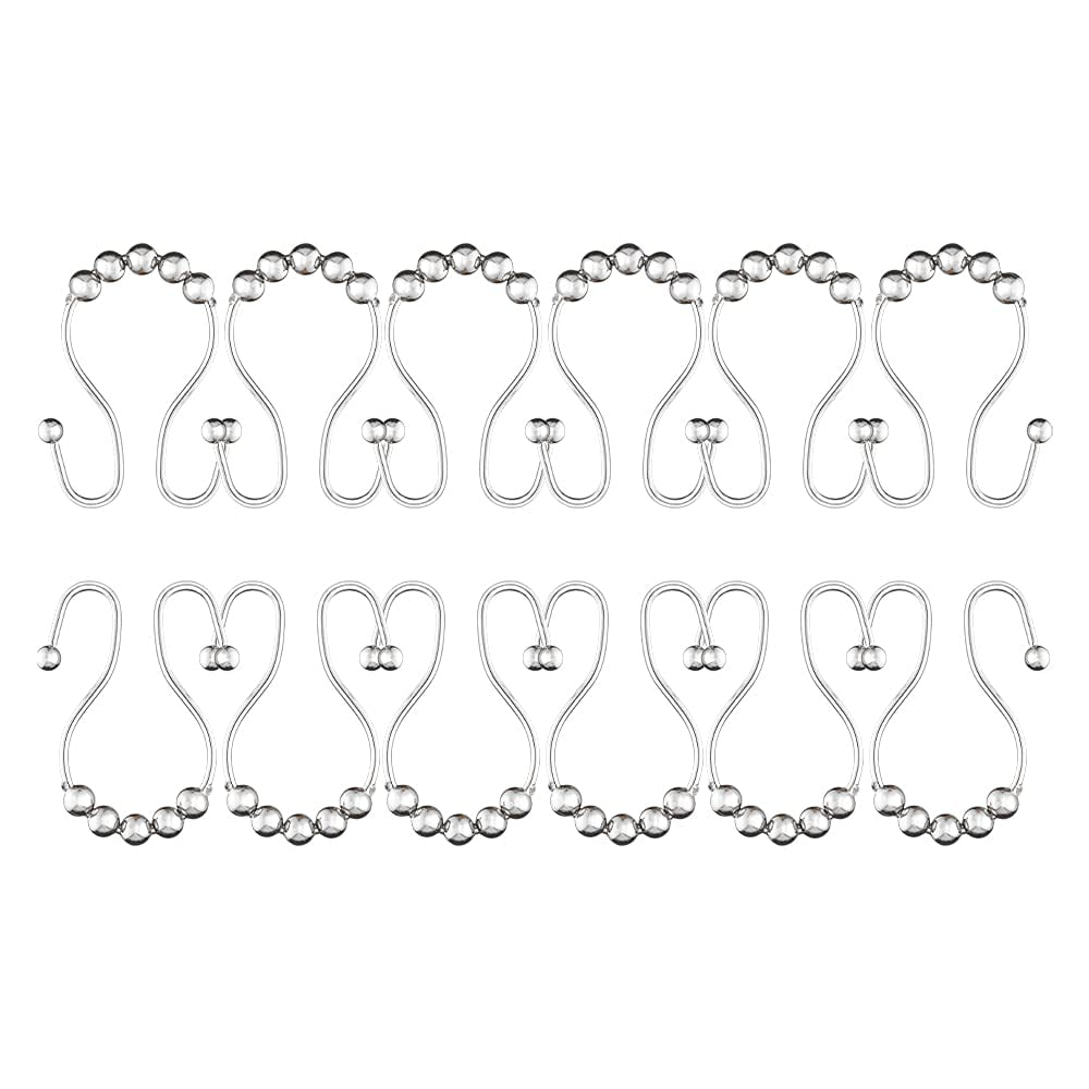 Utopia Alley Shower Hooks - Double Shower Curtain Rings for Bathroom - Rust Proof Shower Curtain Hooks for Shower Curtain or Liner - Set of 12, Polished Chrome