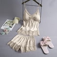 thumbnail image 2 of JINMGG Shorts for Women Clearance $5 Women V-Neck Eyelash Silk Lace Stain Camisole Pajamas Bowknot Shorts Set Beige S, 2 of 9