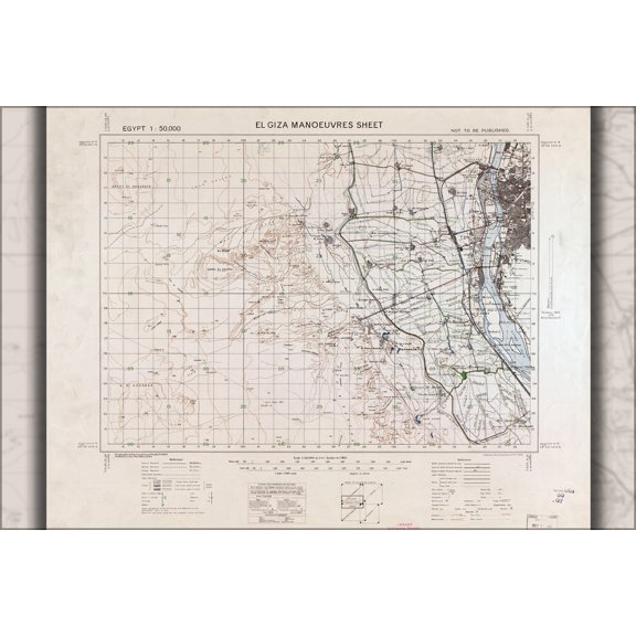 24"x36" Gallery Poster, map of El Giza egypt Manoeuvres 1933