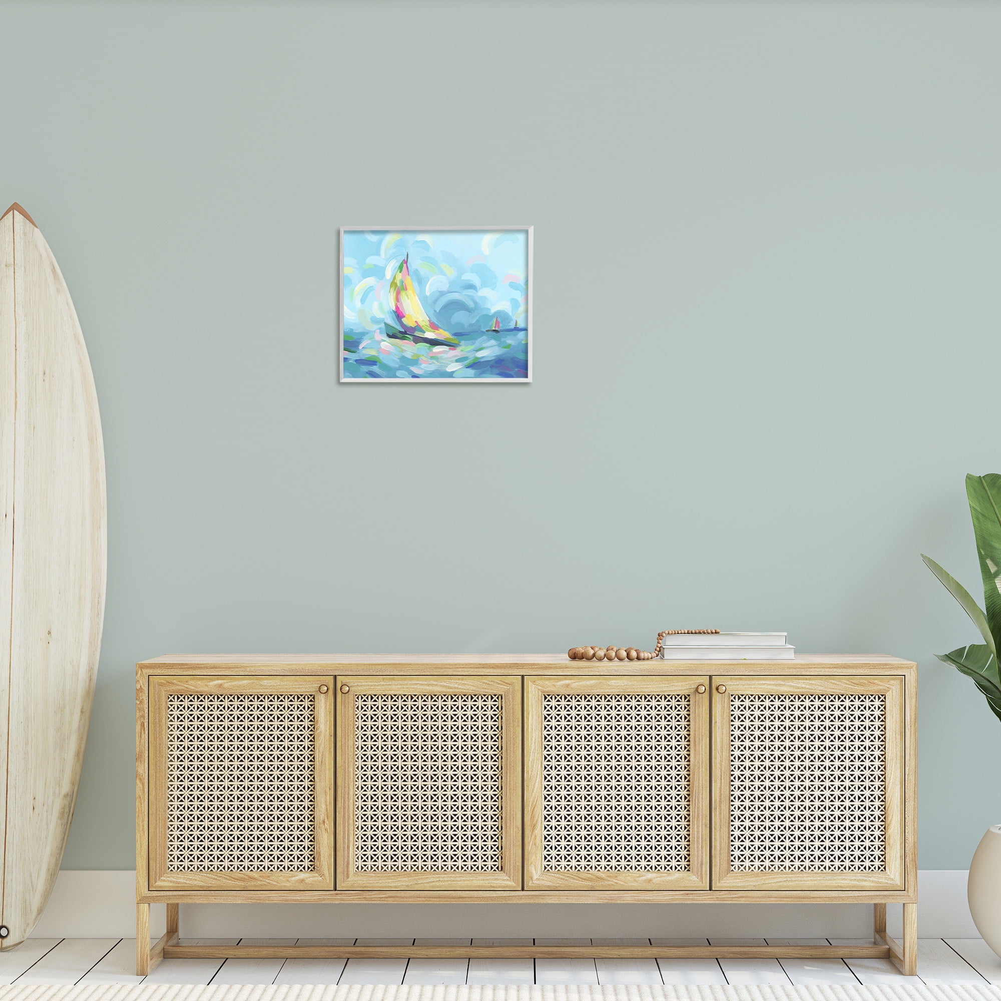 Stupell Industries Abstract Sailboat Scenery Nature Painting White Framed Art Print Wall Art, 20 x 16