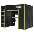thumbnail image 3 of Mirightone Gaming Loft Bed with Desk ,Wardrobe, Ample Storage Space, and RGB LED Light, Full Size Wood Loft Bed Frame with Storage Shelve for Boys Girls Teens.(Green), 3 of 7