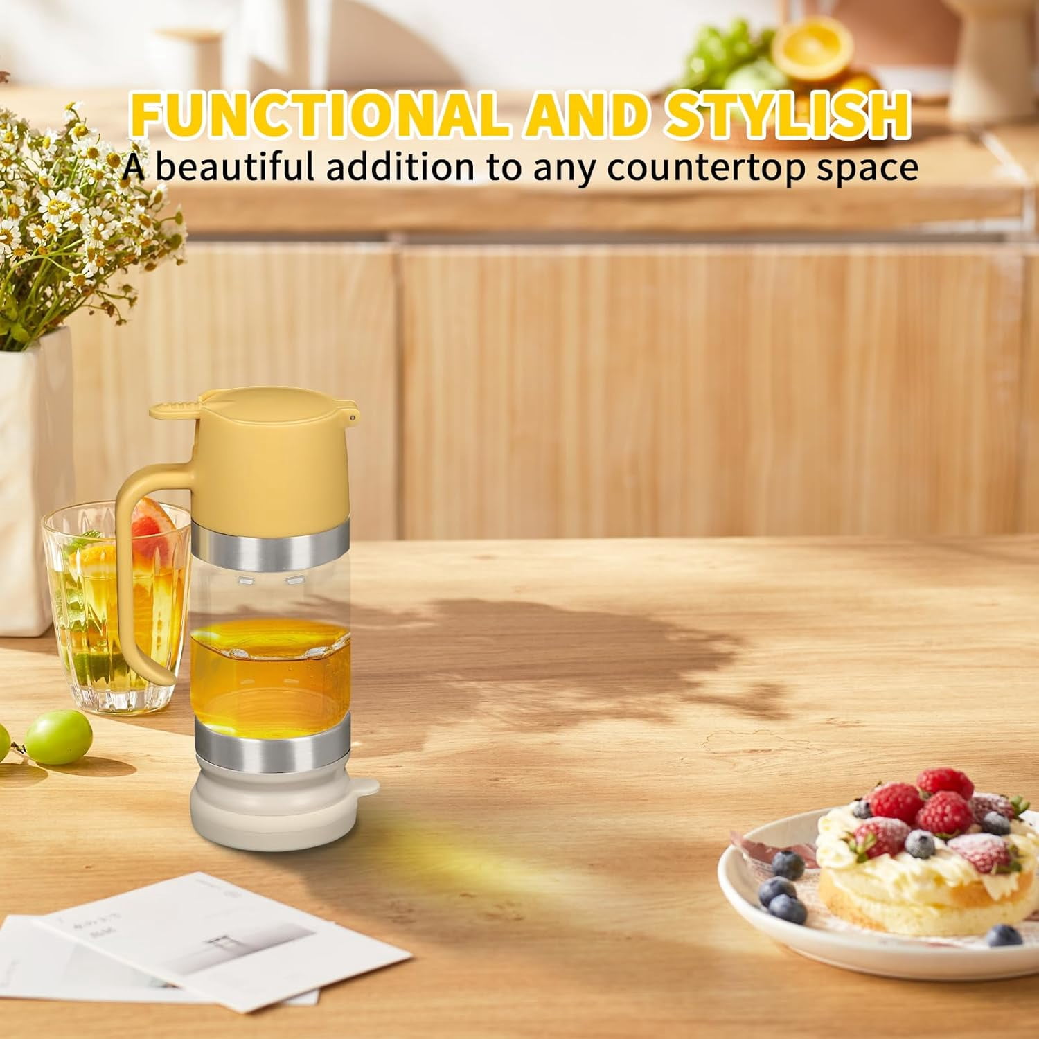 Glass Honey Dispenser with Stand – No-Drip Refillable Syrup Server for Honey, Agave and Salad Dressing
