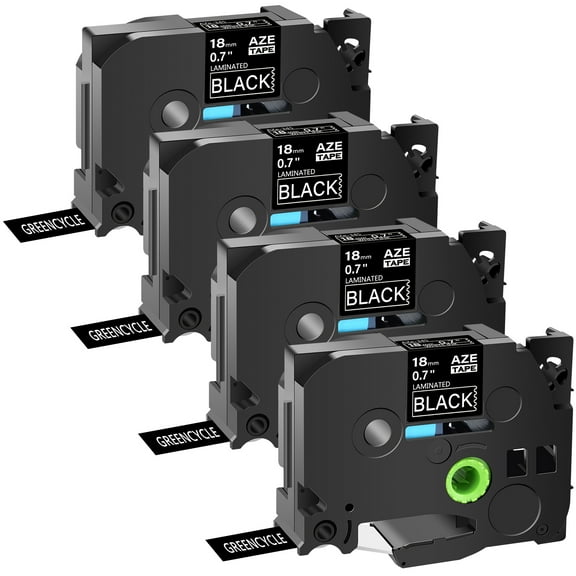 GREENCYCLE 4PK Compatible for Brother P-touch White on Black 18mm 8m TZ TZe TZe-345 TZ-345 TZe345 TZ345 Laminated Label Tape