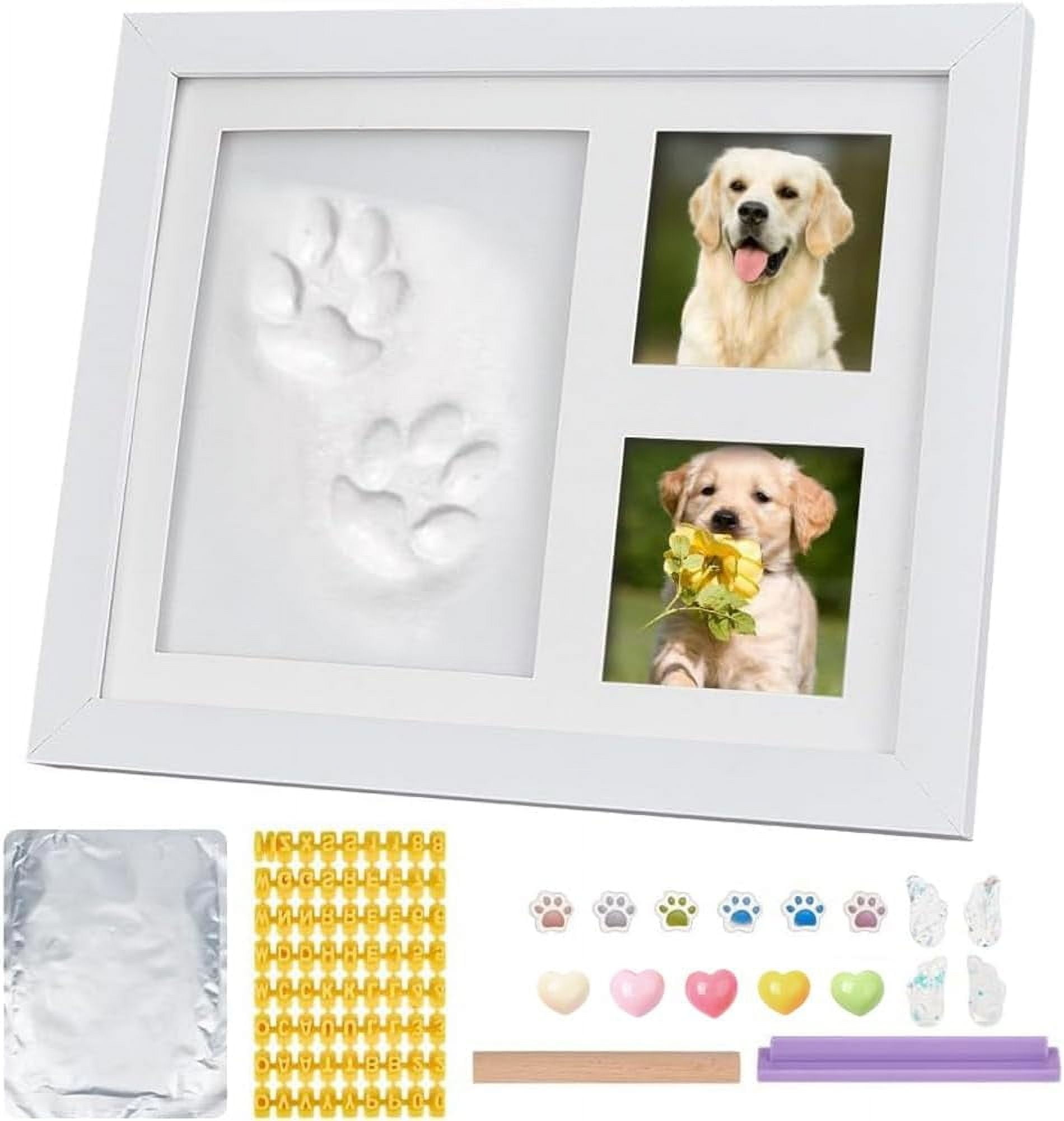 Dog or Cat Paw Print Keepsake Kit Black 11x9x0.7 Inch Clay Pattern Wooden Photo Frame Paw Print Kit Keepsake Large Clay Area with Customization Tool for Pet Lovers DIY Accessories Black DIY