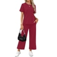thumbnail image 2 of Fantaslook 2 Piece Sets for Women Casual Summer Travel Vacation Outfits Short Sleeve Tops Wide Leg Pants Lounge Sets, 2 of 9