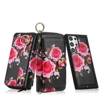 Dteck Detachable Magnetic Case for Samsung Galaxy Note 20, RFID Blocking Multifunction Wallet for Women Zipper Long Purse with Removable Wristlet,Black