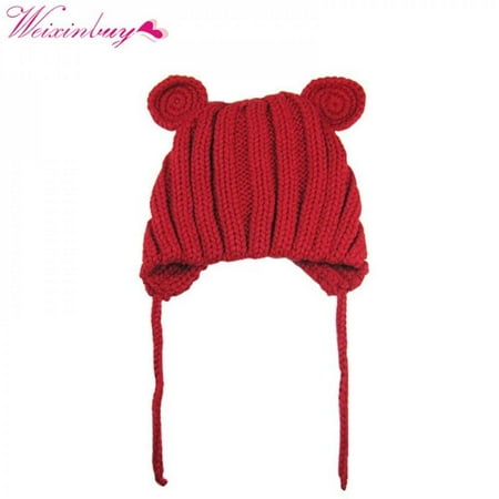 

Childrens hat baby girls boys hat ear wool cap baby fall winter lace handmade