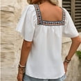 thumbnail image 4 of Pincandy Cotton Linen Tops for Women Summer Casual 3/4 Sleeve T Shirts Lightweight Ethnic Style Embroidery Blouses Tees, 4 of 7