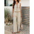 thumbnail image 2 of Womens 2 Piece Outfits V Neck Tie Waist Vest and Wide Leg Casual Pants Sets Deep Color S, 2 of 7