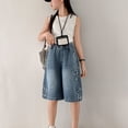 thumbnail image 5 of XXWXYD Kids Girls Jean Shorts Baggy Cuffs Elastic High Waist Denim Shorts Toddler Vintage Distressed Summer Jorts with Pockets Girls Baggy Denim Shorts Back-to-School, 5 of 6