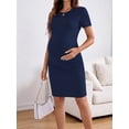 thumbnail image 6 of Bearsland Women's Summer Short Sleeve Maternity Dress Side Ruched Mama Pregnancy Bodycon Dress(S-XXXL), 6 of 7