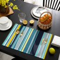 thumbnail image 3 of Blue Gray Stripe Placemats Set of 6, Modern Abstract Art Vertical Striped Placemats for Dining Table, Place Mats for Kitchen Tabletop, Waterproof Wipeable Dining Table Mats Set, 3 of 9