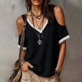 thumbnail image 5 of cocolona Off the Shoulder Summer Tops for Women Short Sleeve V Neck Lace Shirts Dressy Casual Solid Color Blouses, 5 of 6