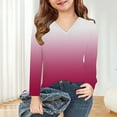 thumbnail image 5 of Avrntaa Girls V Neck Fall Tops Long Sleeve Ombre Loose T-Shirt Lightweight Going Out Tees, 5 of 8