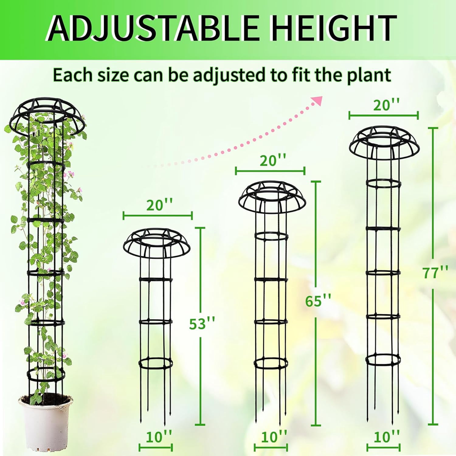 77-Inch Garden Trellis for Climbing Plants,Heavy-Duty Metal Obelisk with Mushroom Top,Stable Support for Potted Clematis,Tomato,Cucumber,Rose,Pea & Vine